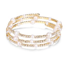 Bangle Elegant Crystal Pearl Charm Bracelets For Women Korean Gold Color Multilayer Luxury Chain Bracelet Wedding Jewelry WholesaleBangle
