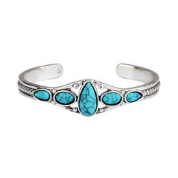 Boho Vintage Turquoise Carved Openwork Geometric Bracelets Bracelet adjustable opening bracelet jewelry