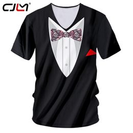 CJLM Trend Men V Neck T-shirt Harajuku 3D Print Suit Skull Bow Tie Tops Man Summer Street Style Cool Tee Shirt Pattern Custom 220619