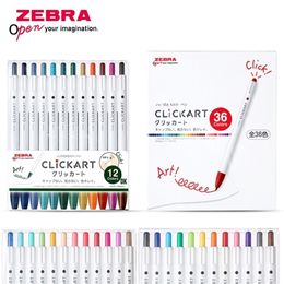 Japan ZEBRA Clickart Push-type Watercolor Pen 12/36 Color Set WYSS22 Color Hand Account Painting Anti-dry Fluorescent Marker Pen 210226