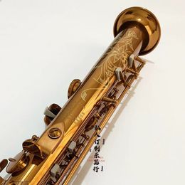 Retro Mark 6 high-pitched straight tube B-tune saxophone performance level coffee gold soprano saxophone carved shell button woodwind instrument with accessories