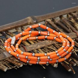 Beaded Strands 4rows & 2rows Natural Orange Coral Tube Beads Bracelets 3 7mm Long Chain Multilayer Bangle Magnetic Clasp Jewelry B2792 Kent2