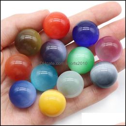 Arts And Crafts Arts Gifts Home Garden Bright 20Mm Cats Eye Crystal Round Stone Ball Craft Tumbled Hand Piece Stones Dhu3K