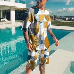 Men's Tracksuits Summer Geometric Patterns 3D Print Casual Men Sets Short Outfits T Shirt Shorts Male Tracksuit Set Men's Cloth 2 Pieces