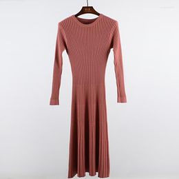 Casual Dresses 2022 Long Sleeve OL O-neck Sweater Dress Women Autumn Winter Thick A-line Slim Female Jumper Knitted