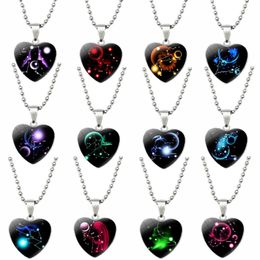 Pendant Necklaces Men Women Fashion Jewellery Twelve Constellations Starry Sky Love Glass Gem Peach Heart Necklace Brithday GiftsPendant