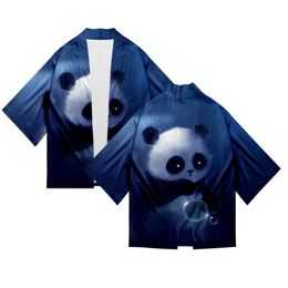 Ethnic Clothing Fashion Print Panda Cute Cartoon 3d Kimono Shirt Men Seven Point Sleeve Tops Cardigan Jackets Streetwear Plus Size 4XLEthnic