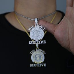 5A CZ Micro Paved Cubic Zirconia Money Dollar Symbol Letter Necklace with Gold Silver Plated Men Boy Hip Hop Jewellery Wholesale