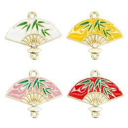 20pcs/lot Chinese Style Enamel Fan Charms Connectors DIY Earring Bracelet Necklace Pendant For Jewelry Making Accessories