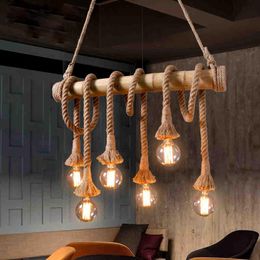 bamboo rope light Canada - Pendant Lamps Vintage Bamboo Rope Lamp Retro Countryside Wicker Lights With 4 6 For Dinning Room Living RoomPendant