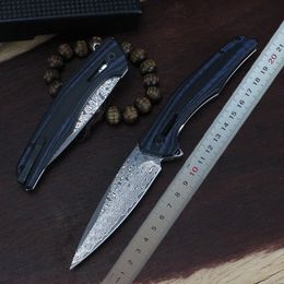 1Pcs R0707 Pocket Folding Knife VG10 Damascus Steel 76 layers Blade Blue G10 Handle Ball Bearing Flipper Fast Open Knives