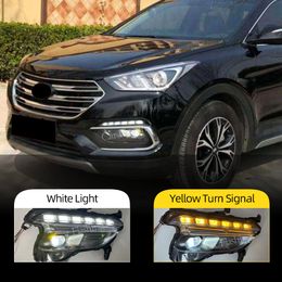2PCS LED DRL Fog lamp For Hyundai Santa Fe Sport 2016 2017 2018 Daytime Running Light with Dynamic turn signal