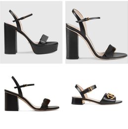 High Heeled Sandals Women Leather Sandal Designer Heels Suede Lady Metal Buckle Strap Thick Heel Slide Size 35-42 With box