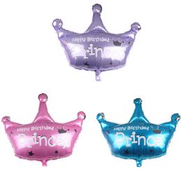 Crown Shape Kids Party Balloons Cartoon Pink Blue Purple Princess Princess Happy Birthday Foil Balloon For Boys And Girls