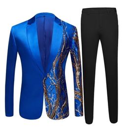 Men Suit Sequins Blazer Mens royal blue Club Party Singers Fit Suit Jacket Male Business Stage Shiny Costume Wedding Suits 201106