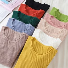 Korean Sweater Women Knitted Sweaters for Women Long Sleeve Basic White Sweater Plus Size Autumn Woman Knit Pullover Sweaters XL 201222