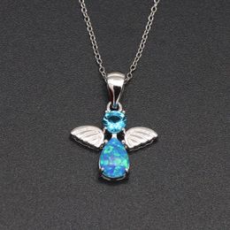 Pendant Necklaces Women's Bee Necklace Blue Classic Opal NecklacePendant
