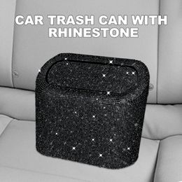 Car Organiser Trash Can Bin With Lid Waterproof Mini Hanging Vehicle Glitter Garbage Container Dust Case Storage Box Accessories