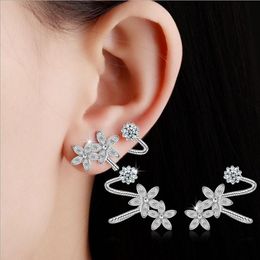 flower screw back earrings NZ - Clip-on & Screw Back Charm 925 Silver Ear Cuff Earrings For Women Elegant Zircon Flower Non Piercing Cartilage Clip Jewelry Girl GiftClip-on