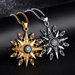 Pendant Necklaces Hip Hop Rock Gold Silver Colour Stainless Steel Compass Necklace For Men Survival Jewerly With 24" ChainPendant