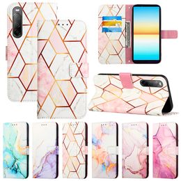 Marble Grain Leather Wallet Cases For Sony Xperia 10 IV 1 1IV ACE III Plating Rock Stone Granite Quartz Gilded Splicing Holder ID Card Slot Kickstand Stand Purse Pouch