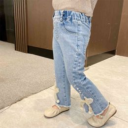 Kids Jeans Bow Girl Jeans Pearls Jeans For Kids Girls Spring Autumn Kid Clothes Casual Style 210412