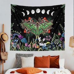 Tapestries Mushroom Trippy Moth Tapestry Moon Phase Wall Hanging Butterfly Star Room Bedspread Throw Cover DecorTapestries