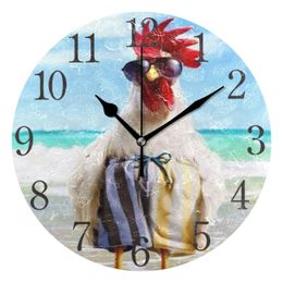 Wall Clocks Funny Cool Rooster Print Round Quartz Clock Silent Non-Ticking Hanging Watch Quiet Desk For Living Room Home DecorWall ClocksWal