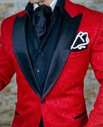 Red Butterfly Jacquard Groom Tuxedos Embossed Three-dimensional Pattern Men's Blazer Wedding Dress Prom Clothing Multi-color optional