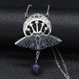 Pendant Necklaces Fashion Bat Witchcraft Moon Sun Stainless Steel Statement Necklace Women Silver Color Jewerly Collar Mujer N3059S02Pendant