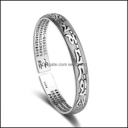 Bangle Bracelets Jewellery Thai Sier Bangles Buddhist Scripture Chinese Handwriting Bracelet Adjustable Fashion Womens Wholesale Drop Delivery