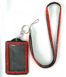 Keychains Bling Rhinestone Crystal Neck Lanyard Strap Custom With Vertical PU ID Card Badge Holder