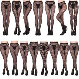 Socks & Hosiery Brand Women Pantyhose Sexy Hollow Out Solid Colour Fishnet Tights Clothes For Girls Black Lace LingerieSocks