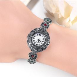 Charm Bracelets Tracked Girls Ancient Silver Plated Bracelet Jewellery Female Red Crystal Heart Quartz Watch Women Hand Accessories Ladies Ken