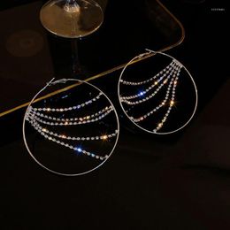 Hoop & Huggie Trendy Exaggerate Pendent Tassel Crystal Women Earrings Korean Dangle Round Stud Ear JewelryHoop