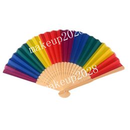 Rainbow Folding Fan Crafts Bamboo Silk Cloth Fan Festival Stage Performance Dance Fans 38*21CM