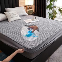 Waterproof Bed Sheet,Mattress Pad Protector Cover,Breathable Noiseless Quilting Process,Thicken Solid Colour Modern Style 220514