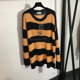 2022 women's loose hollow out sweaters knits designer tops with striped girls milan runway designer crop top shirt brand high end custom long stretch pullover t-shirts