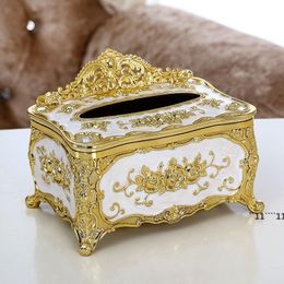 Elegant Gold Chic Napkin Case Holder Hotel Decoration European-style Retro Carton Creative Household Waterproof Tissue Box RRB15466