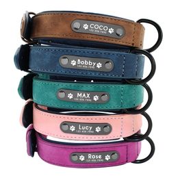 Dog Collars Personalised Custom Leather Dog Collar Name ID Tags For Small Medium Large Dogs Pitbull Bulldog Beagle Correa Perro 220610