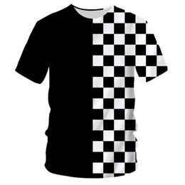 Summer Tee Shirt Homme Fashion O Neck 3D T Shirts Printed Black and white plaid Hip Hop 5XL 6XL Habiliment Man 220607
