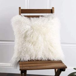 Car Seat Covers 100% Tibetan Mongolian Sheepskin Lamb Wool Throw Pillow Cover Cushion Deluxe Home Decorative No InsertCar