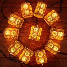 Strings Chinese Style Wooden Lantern String Light 2.5M 10LED Decoration For Christmas Garland Year Party Hanging Lighting Lamp DecorLED LED