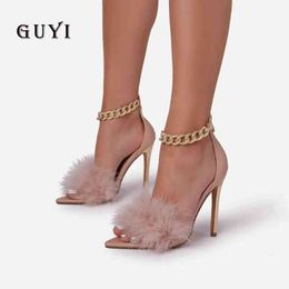 -Kleiderschuhe sommere modische fashionspitze geschlossene Toe Heels Sexy Womans High Sandals Luxus Frauen Designer Feder Frauen Dybi