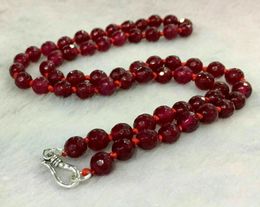 New 2x4mm Faceted Red Ruby Handmade Gemstone necklace 18” Silver clasps AAA 
