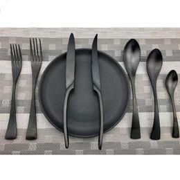 Dinnerware Sets Accessories Top Quality Stainless Steel Scoop Forks Kinfe Party Set Matte Black Cutlery Drop 1 PieceDinnerware
