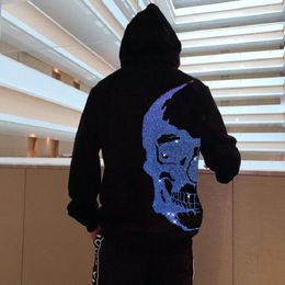 Men's Hoodies & Sweatshirts Super Shiny Men's Hoodie Slim Fashion Skull Gradient Colour Brand Crown Pullover Plus Velvet SweatshirtMen's