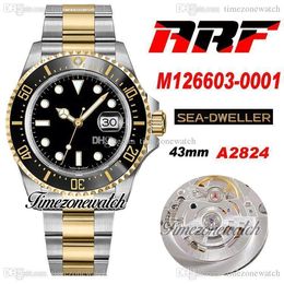 ARF Deep 126603 ETA A2824 Automatic Mens Watch Two Tone Yellow Gold Ceramic Bezel Black Dial 904L OysterSteel Bracelet Warranty Card Super Edition Timezonewatch
