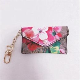 Womens Mens Designer Keychain Fashion Luxury Leather Purse Keyrings Brand Old Flowers Mini Wallets Coin Credit Card Holder