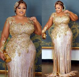 2022 Plus Size Arabic Aso Ebi Gold Luxurious Mermaid Prom Dresses Lace Beaded Crystals Evening Formal Party Second Reception Birthday Engagement Gowns Dress ZJ606
